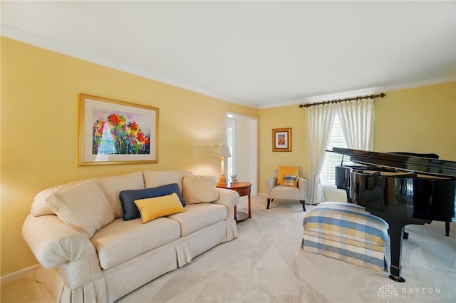 1458 Westwicke Pl, Washington Twp, OH 45459 - living room featuring crown molding, carpet flooring, and baseboards