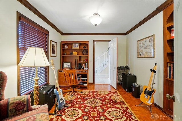 1458 Westwicke Pl, Washington Twp, OH 45459 - office with built in features, baseboards, and ornamental molding
