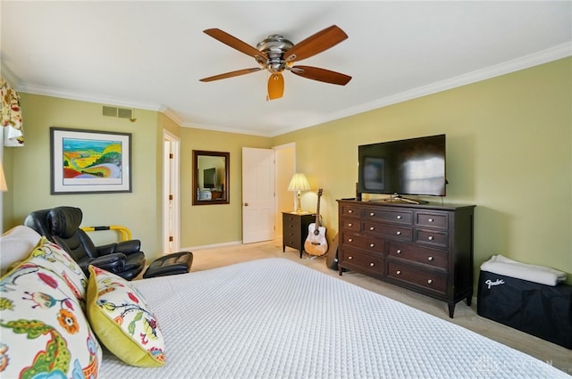 1458 Westwicke Pl, Washington Twp, OH 45459 - bedroom with ornamental molding, visible vents, ceiling fan, and light colored carpet