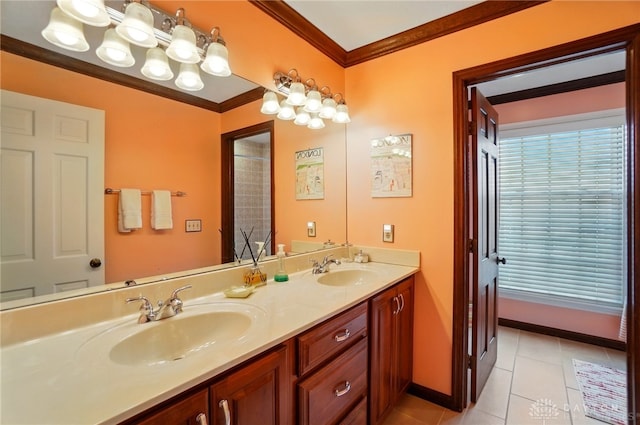 1458 Westwicke Pl, Washington Twp, OH 45459 - full bath with tile patterned floors, baseboards, a sink, and crown molding