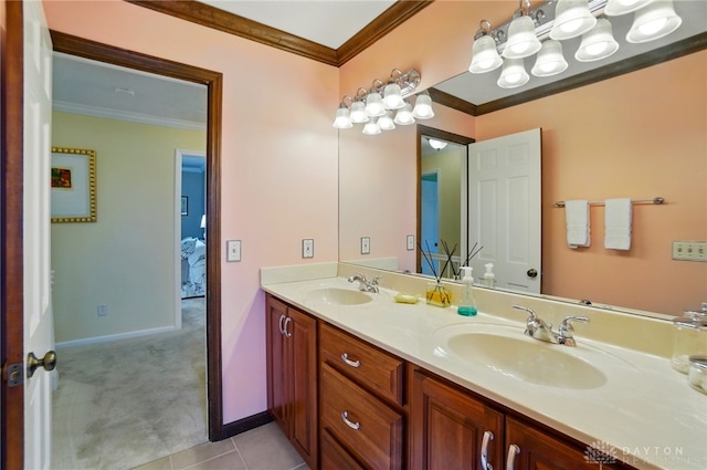 1458 Westwicke Pl, Washington Twp, OH 45459 - full bathroom featuring double vanity, a sink, ornamental molding, and baseboards