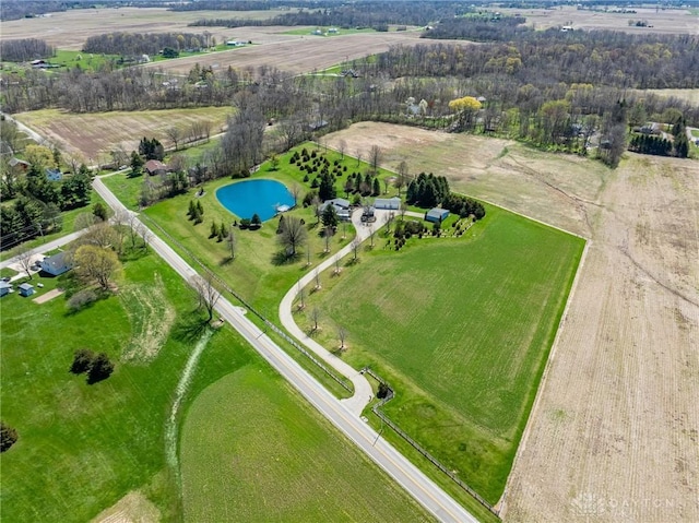 birds eye view of property featuring a rural view and a water view