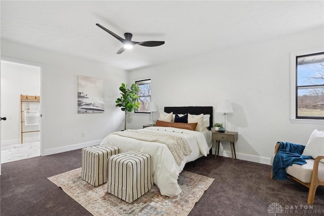5850 Weidner Rd, Springboro, OH 45066 - bedroom with carpet flooring, baseboards, and a ceiling fan