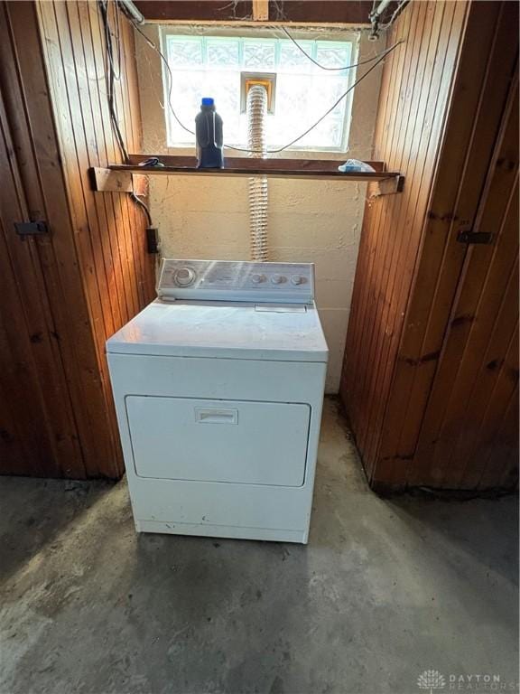 349 Orchard Dr, Oakwood, OH 45419 - laundry area featuring wood walls, laundry area, and washer / clothes dryer