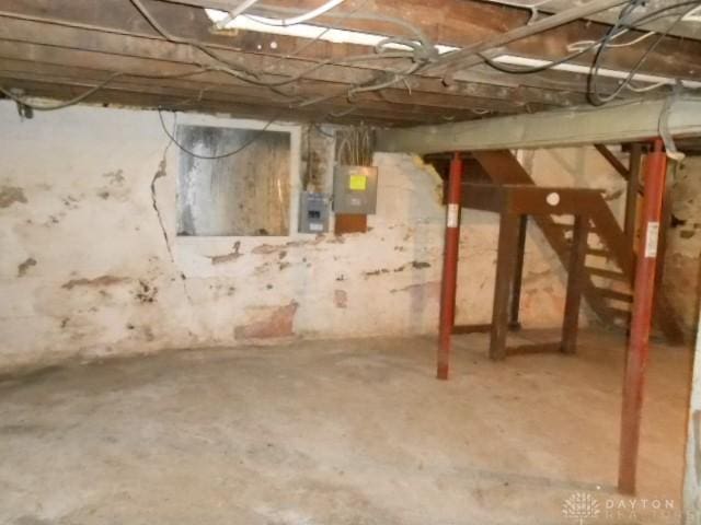 unfinished below grade area featuring electric panel