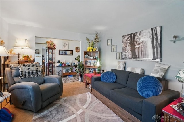 living area featuring carpet floors