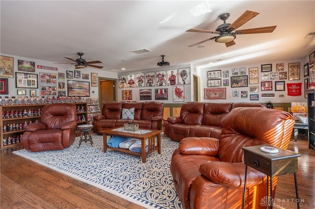 6475 Landsend Ct, Butler Township, OH 45414 - living room with ceiling fan, wood finished floors, and visible vents