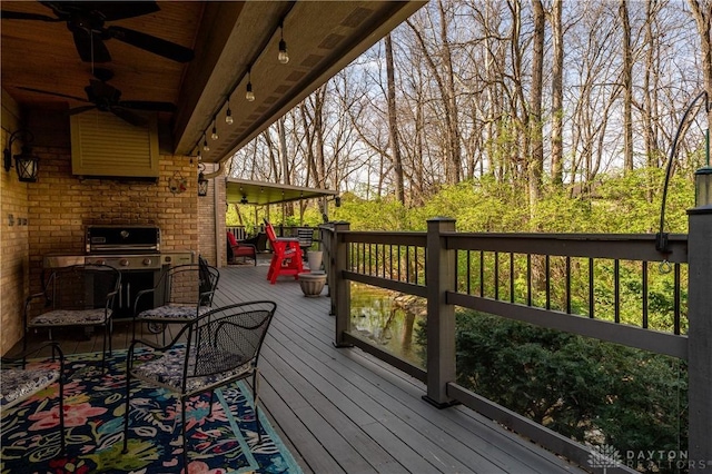6475 Landsend Ct, Butler Township, OH 45414 - deck featuring grilling area and a ceiling fan