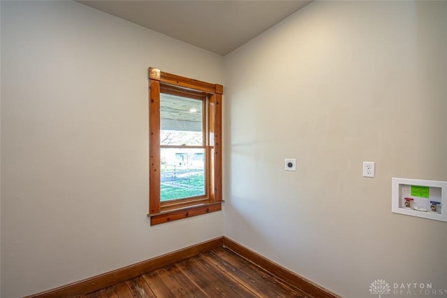 117 Montgomery Ave, Franklin, OH 45005 - washroom with dark wood finished floors, baseboards, washer hookup, electric dryer hookup, and laundry area