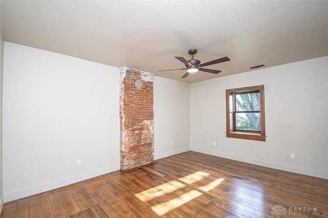 117 Montgomery Ave, Franklin, OH 45005 - empty room with baseboards, hardwood / wood-style flooring, visible vents, and ceiling fan