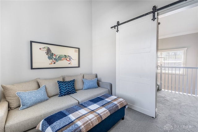 interior space featuring a barn door