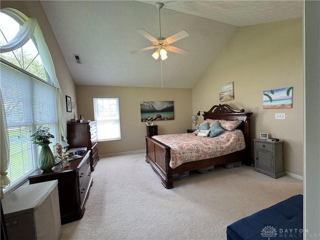 9632 Belfry Ct, Dayton, OH 45458 - bedroom featuring lofted ceiling, visible vents, and light carpet