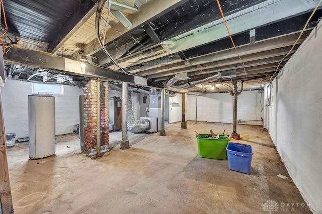 basement featuring water heater