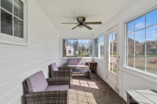 203 W Plum St, Saint Paris, OH 43072 - sunroom / solarium featuring a ceiling fan, plenty of natural light, and outdoor lounge area