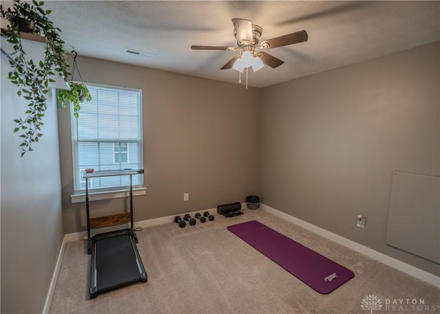 1180 Autumn Ridge Dr, Lebanon, OH 45036 - workout area featuring visible vents, baseboards, a wealth of natural light, and ceiling fan