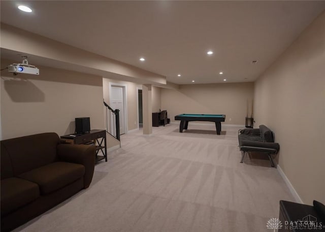 1180 Autumn Ridge Dr, Lebanon, OH 45036 - rec room with recessed lighting, light carpet, baseboards, and billiards