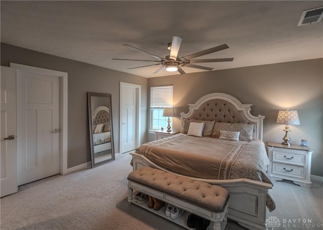 1180 Autumn Ridge Dr, Lebanon, OH 45036 - carpeted bedroom with visible vents, a ceiling fan, and baseboards
