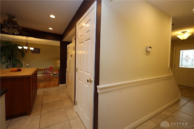 115 Southlake Dr, Dayton, OH 45459 - corridor with light tile patterned flooring, recessed lighting, baseboards, and a chandelier