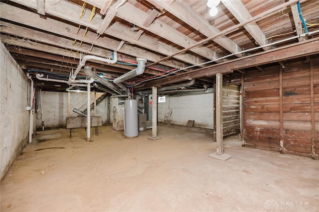 unfinished below grade area with water heater