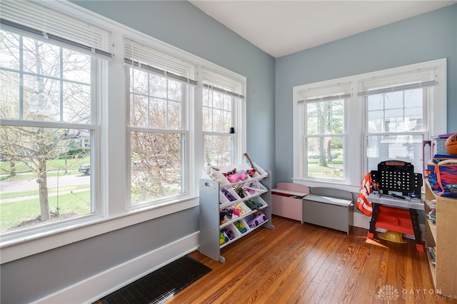 rec room with visible vents, a wealth of natural light, and wood-type flooring