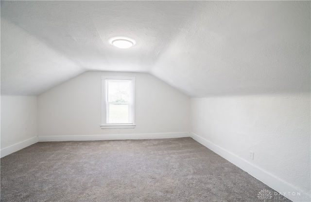 316 5th St, Piqua, OH 45356 - bonus room featuring lofted ceiling, baseboards, carpet floors, and a textured ceiling
