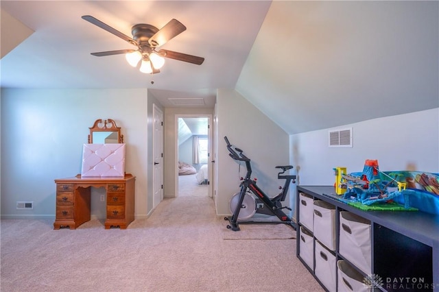 4100 Joshane St, Springfield, OH 45502 - exercise room with visible vents, carpet, and ceiling fan