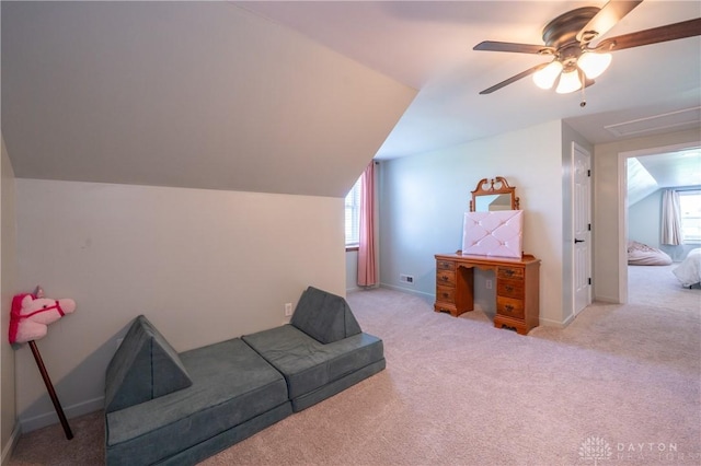 4100 Joshane St, Springfield, OH 45502 - interior space with ceiling fan, vaulted ceiling, carpet flooring, and plenty of natural light