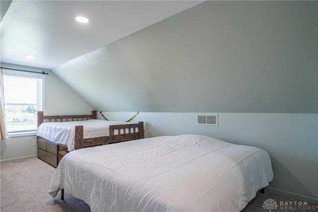 4100 Joshane St, Springfield, OH 45502 - bedroom with recessed lighting, carpet, lofted ceiling, visible vents, and baseboards