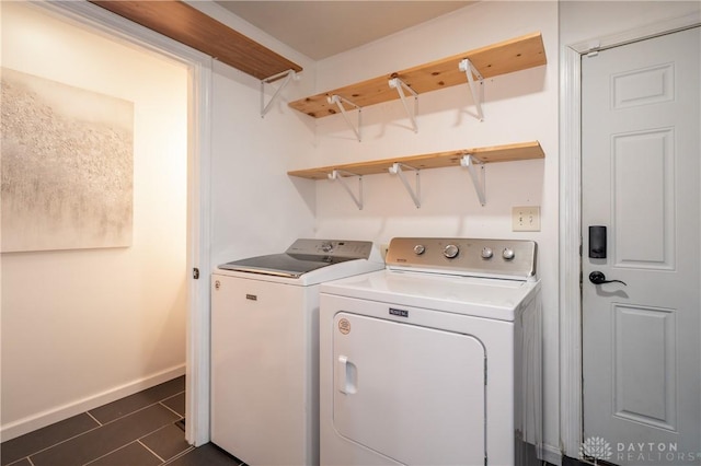 4100 Joshane St, Springfield, OH 45502 - washroom featuring washing machine and dryer, dark tile patterned floors, baseboards, and laundry area