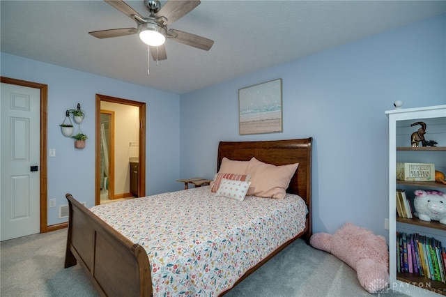 9171 Big Oak Dr, Washington Twp, OH 45458 - bedroom featuring carpet flooring, a ceiling fan, and ensuite bath