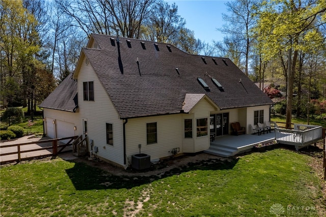 9171 Big Oak Dr, Washington Twp, OH 45458 - rear view of property featuring a wooden deck, a shingled roof, and cooling unit