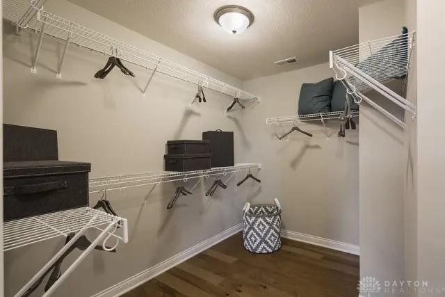 walk in closet featuring visible vents and wood finished floors