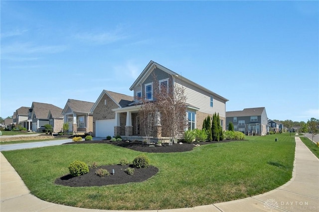 view of front facade with a residential view and a front yard
