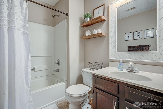 631 Alpine Pl, Trenton, OH 45067 - full bathroom with toilet, visible vents, shower / bath combo with shower curtain, tile patterned flooring, and vanity