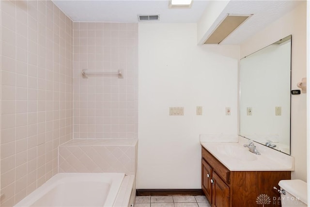 full bath featuring visible vents, tile patterned flooring, vanity, and toilet