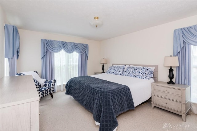 bedroom with multiple windows and carpet floors