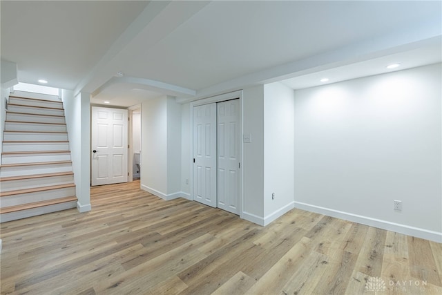 9 Wiltshire Blvd, Oakwood, OH 45419 - finished basement featuring recessed lighting, stairs, wood finished floors, and baseboards