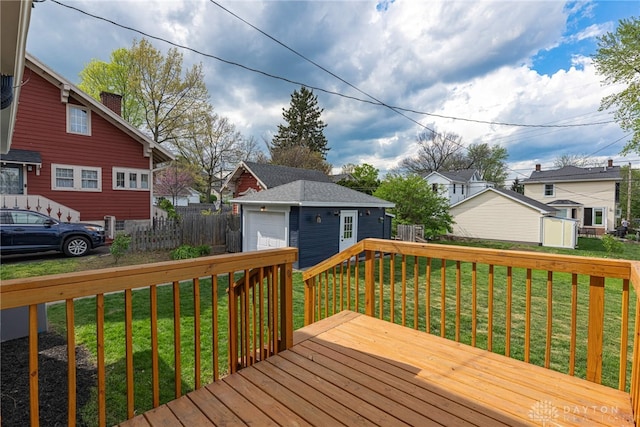 9 Wiltshire Blvd, Oakwood, OH 45419 - deck featuring a yard, fence, an outbuilding, a residential view, and a detached garage