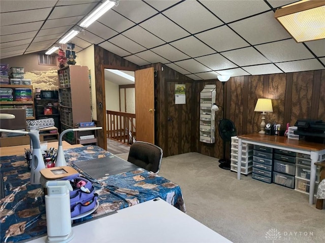 5262 Bittersweet Dr, Washington Twp, OH 45429 - carpeted office featuring wood walls, visible vents, and a paneled ceiling