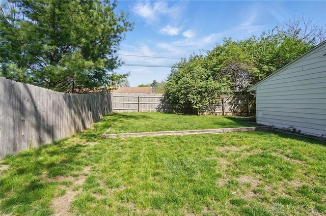 view of yard featuring a fenced backyard
