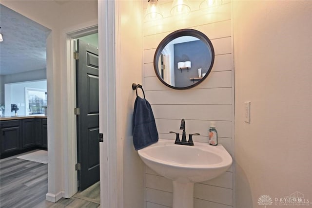 171 Pleasant Hill Blvd, Franklin, OH 45005 - bathroom with a textured ceiling, a sink, and wood finished floors