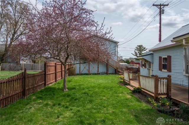view of yard featuring a deck and a fenced backyard