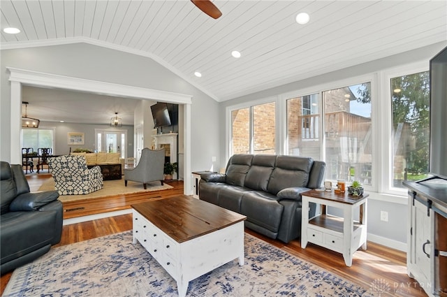 5017 Ackerman Blvd, Kettering, OH 45429 - living room with plenty of natural light, wood finished floors, lofted ceiling, wood ceiling, and recessed lighting