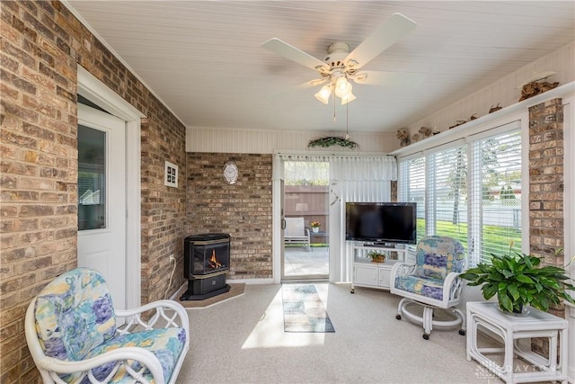 1823 Park Ave, Piqua, OH 45356 - sunroom featuring a wood stove