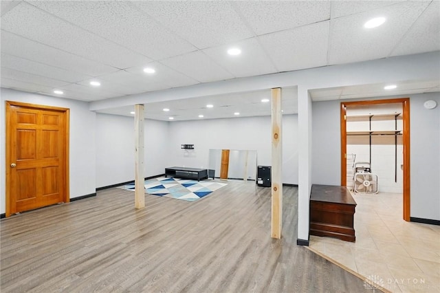 interior space featuring recessed lighting, light wood-style flooring, and baseboards