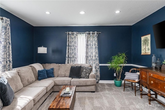 14 Clemens Ave, Jamestown Vlg, OH 45335 - living area with recessed lighting, carpet, and baseboards