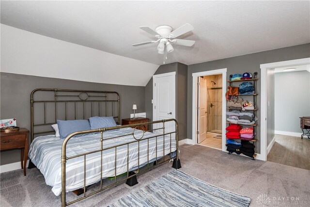 14 Clemens Ave, Jamestown Vlg, OH 45335 - bedroom with baseboards, a ceiling fan, carpet floors, and vaulted ceiling