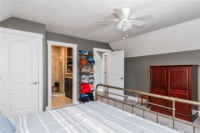 14 Clemens Ave, Jamestown Vlg, OH 45335 - bedroom featuring connected bathroom, ceiling fan, and lofted ceiling