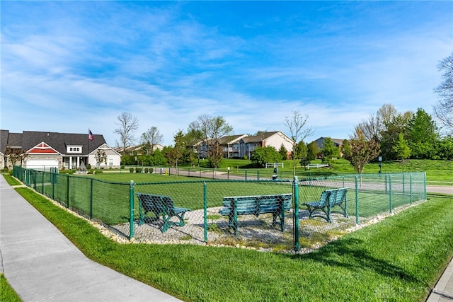 surrounding community featuring a residential view, a lawn, and fence