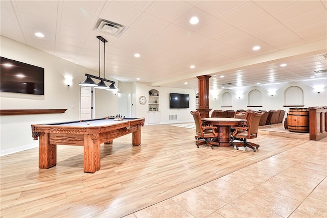 7177 Paul Ln, Liberty Twp, OH 45044 - rec room with recessed lighting, ornate columns, billiards, baseboards, and visible vents